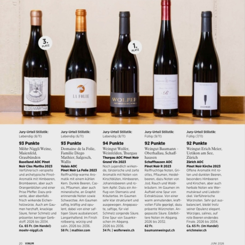 1. Platz beim grossen Vinum Pinot Noir Profipanel